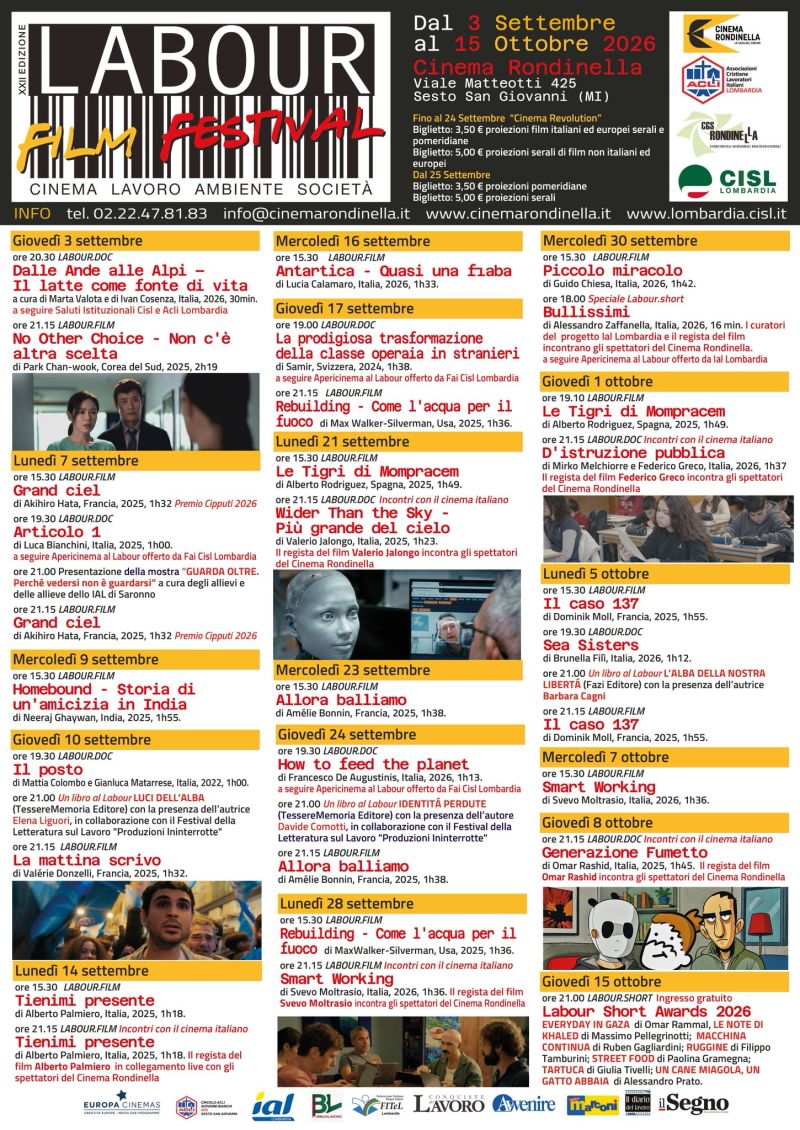 LABOUR FILM FESTIVAL - CINEMA, LAVORO, AMBIENTE, SOCIETA' - CINEMA RONDINELLA - SESTO SAN GIOVANNI (MI) - ACLI LOMBARDIA