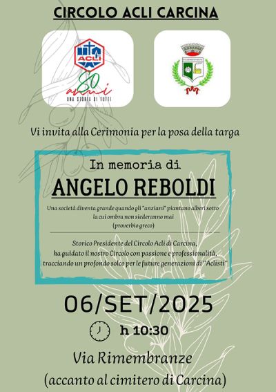 Cerimonia per la posa della targa in memoria di Angelo Reboldi - Carcina (BS) - Circolo Acli Carcina (BS)