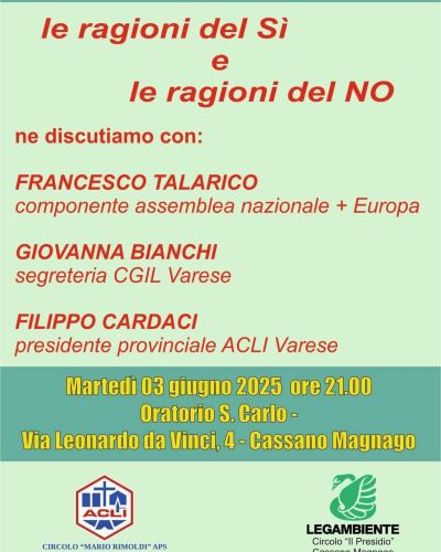 le ragioni del si e del no - Cassano Magnago (VA) - Circolo Acli Cassano Magnago (VA)