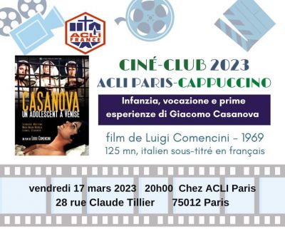 Proiezione film &quot;Casanova: Un adolescent a Venise&quot; - Acli Parigi (Francia)