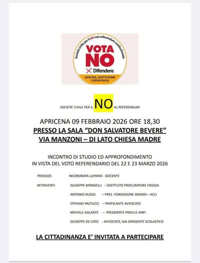 VOTA NO - INCONTRO DI STUDIO E APPROFONDIMENTO - APRICENA (FG)