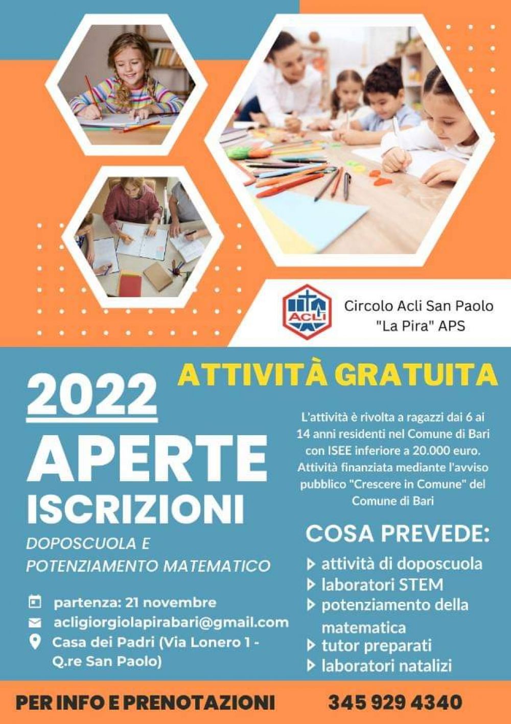 Doposcuola e potenziamento matematico - Circolo Acli San Paolo "La Pira" (BA)