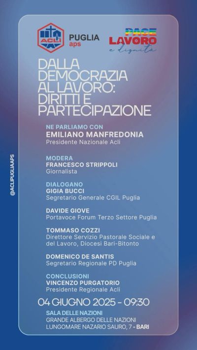 Dalla democrazia al lavoro. Diritti e partecipazione - Bari - Acli Puglia