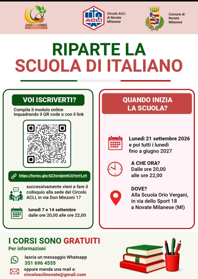 RIPARTE LA SCUOLA DI ITALIANO - NOVATE MILANESE (MI) - CIRCOLO ACLI DI NOVATE MILANESE (MI)