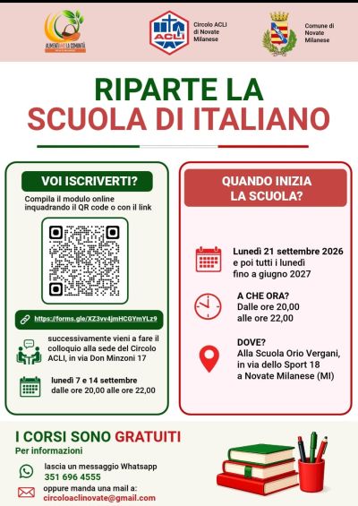 RIPARTE LA SCUOLA DI ITALIANO - NOVATE MILANESE (MI) - CIRCOLO ACLI DI NOVATE MILANESE (MI)