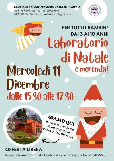 Laboratorio di Natale e merenda! - Circolo Acli Solidarietà della Costa di Rivarolo (GE)