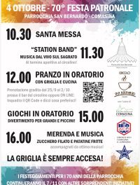 70° FESTA PATRONALE - PARROCCHIA SAN BERNARDO - PROGRAMMA - COMASINA (MI) - CIRCOLO ACLI COMASINA (MI)