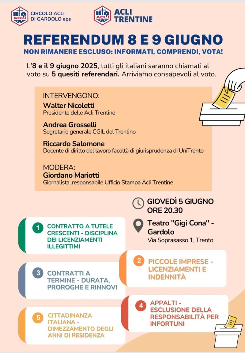Referendum 8 e 9 Giugno - Circolo Acli Gardolo e Acli Trentine (Gardolo, TN)