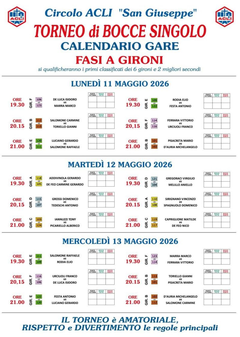 TORNEO DI BOCCE SINGOLO - S. STEFANO DEL SOLE (AV)