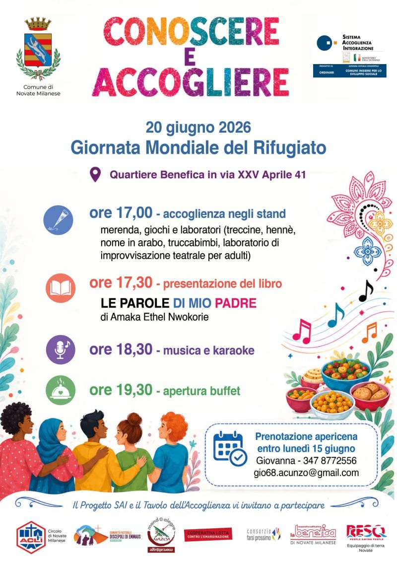 CONOSCERE E ACCOGLIERE - GIORNATA MONDIALE DEL RIFUGIATO - NOVATE MILANESE (MI) - CIRCOLO DI NOVATE MILANESE (MI)