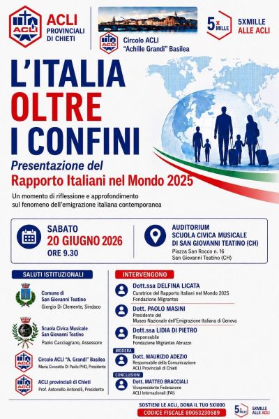 L'ITALIA OLTRE I CONFINI - PRESENTAZIONE DEL RAPPORTO ITALIANI NEL MONDO 2025 - ACLI PROVINCIALI CHIETI - CIRCOLO ACLI ACHILLE GRANDI BASILEA (SVIZZERA) - SAN GIOVANNI TENTINO (CH)