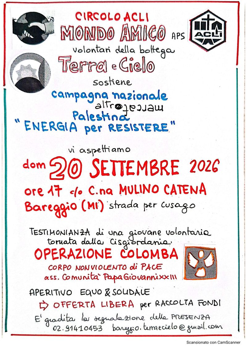 CAMPAGNA NAZIONALE ALTROMERCATO PALESTINA "ENERGIA PER RESISTERE" - BAREGGIO (MI) - CIRCOLO ACLI MONDO AMICO APS