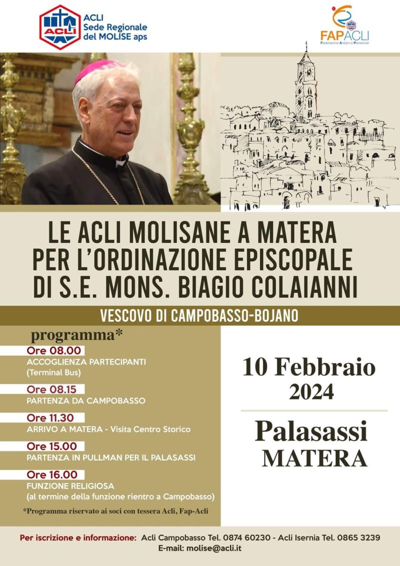 Le Acli Molisane a Matera per l'ordinazione episcopale di S.E. Mons. Biagio Colaianni - Acli Molise
