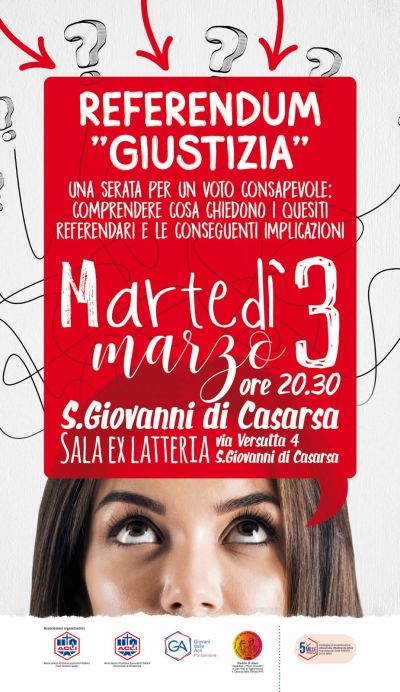 REFERENDUM "GIUSTIZIA" - UNA SERATA PER UN VOTO CONSAPEVOLE: COMPRENDERE COSA CHIEDONO I QUESITI REFERENDARI E LE CONSEGUENTI IMPLICAZIONI - SAN GIOVANNI DI CASARSA (PN)
