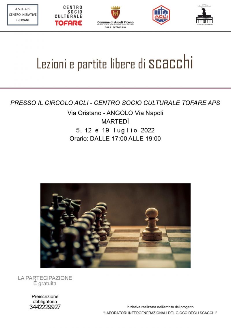 Lezioni e partite libere di scacchi - Circolo Acli Centro socio culturale tofare (AP)