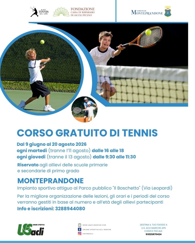 CORSO GRATUITO DI TENNIS - MONTEPRANDONE (AP) - US ACLI MARCHE