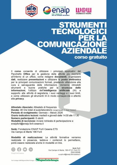 STRUMENTI TECNOLOGICI PER LA COMUNICAZIONE AZIENDALE - CORSO GRATUITO - FORLI' CESENA