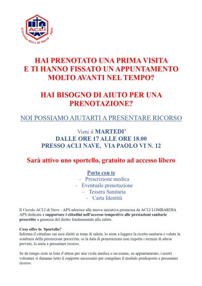 Sportello Salute - Circolo Acli Nave (BS)