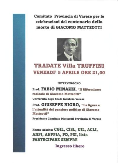 Centenario della morte di Giacomo Matteotti - Circolo Acli Gradate (VA)