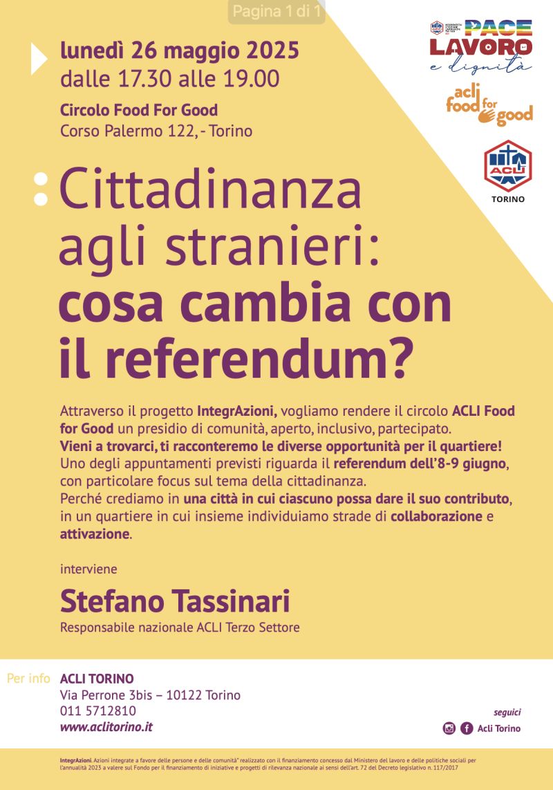 Cittadinanza agli stranieri: cosa cambia con il referendum? - Acli Torino (TO)