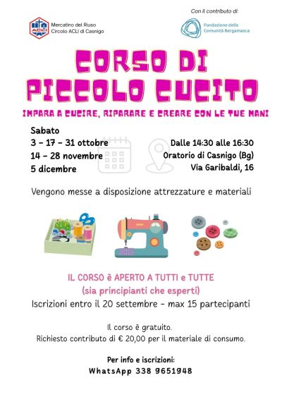 CORSO DI PICCOLO CUCITO - CASNIGO (BG) - CIRCOLO ACLI DI CASNIGO (BG)