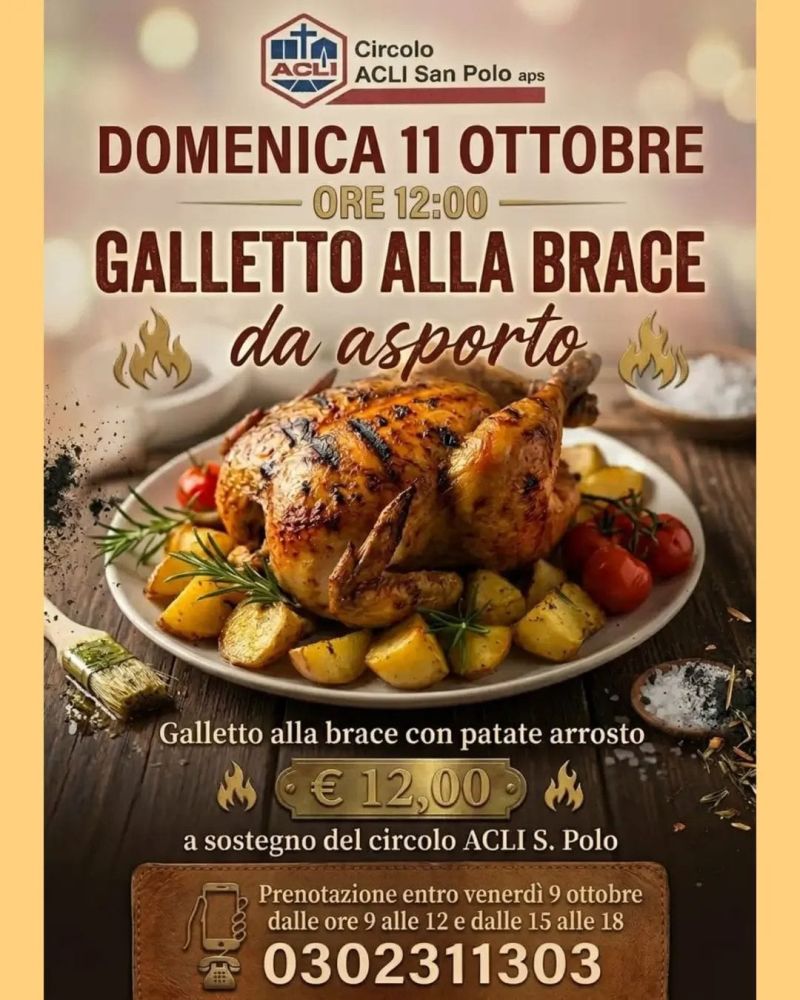 GALLETTO ALLA BRACE CON PATATE ARROSTO - DA ASPORTO - BRESCIA - CIRCOLO ACLI SAN POLO (BS)