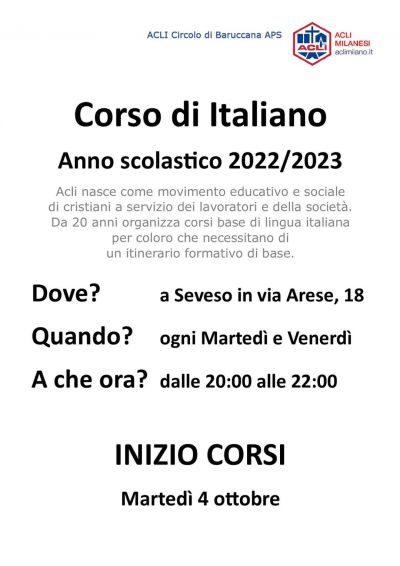 Corso di Italiano - Circolo Acli Baruccana (MI)