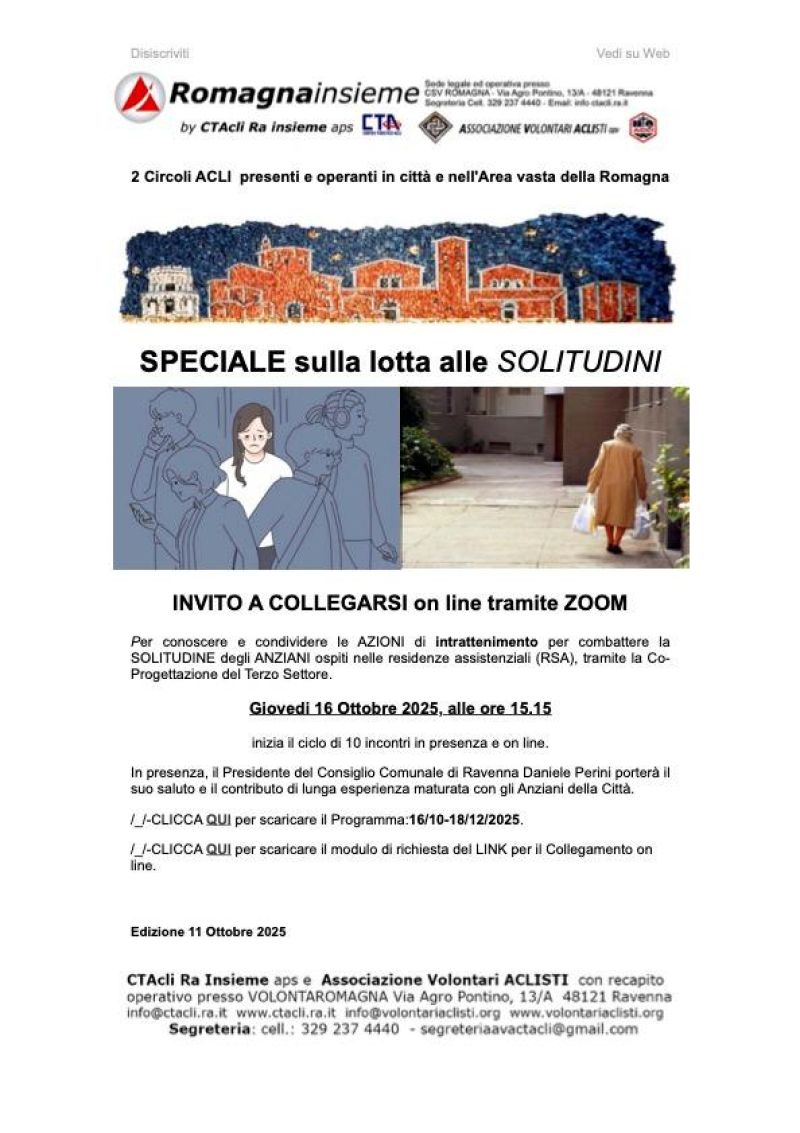 Speciale sulla lotta alle Solitudini - Ravenna - CTA Ra Insieme (RA)