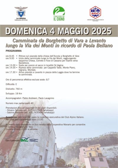 Camminata da Borghetto di Vara a Levanto lungo la Via dei Monti in ricordo di Paola Bellano - Circolo Acli Cassana (SP)
