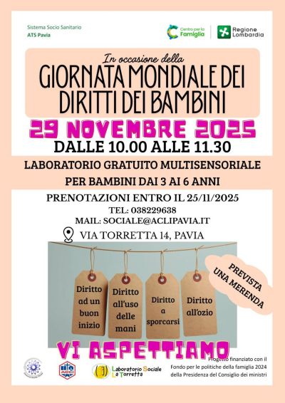 Laboratorio gratuito multisensoriale per bambini - Pavia - Acli Pavia e Laboratorio Sociale La Torretta (PV)