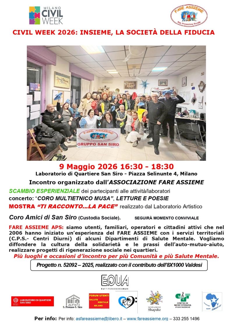 LABORATORIO DI QUARTIERE - CIVIL WEEK 2026: INSIEME, LA SOCIETA' DELLA FIDUCIA - SAN SIRO (MI)