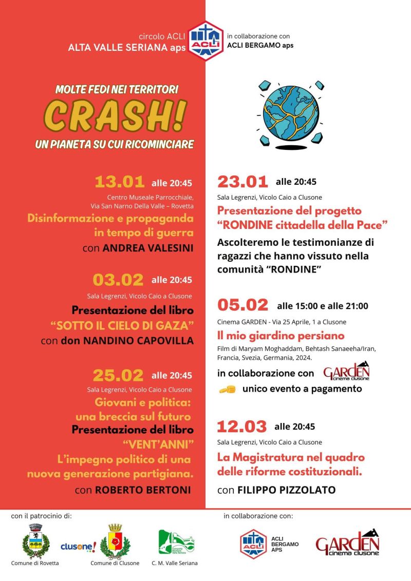 MOLTE FEDI TERRITORI 2026 - CRASH: UN PIANETA SU CUI RICOMINCIARE - LA MAGISTRATURA NEL QUADRO DELLE RIFORME COSTITUZIONALI - CLUSONE (BG) - CIRCOLO ACLI ALTA VALLE SERIANA APS  E ACLI BERGAMO APS