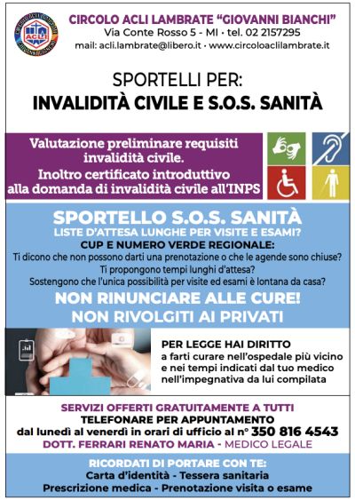 Sportelli per Invalidità Civile e S.O.S. Sanità - Circolo Acli Lambrate (MI)