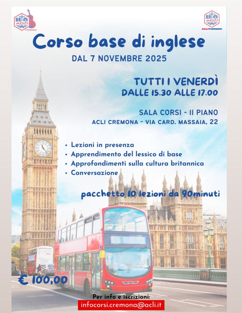 Corso base di inglese - Cremona - Acli Cremona (CR)