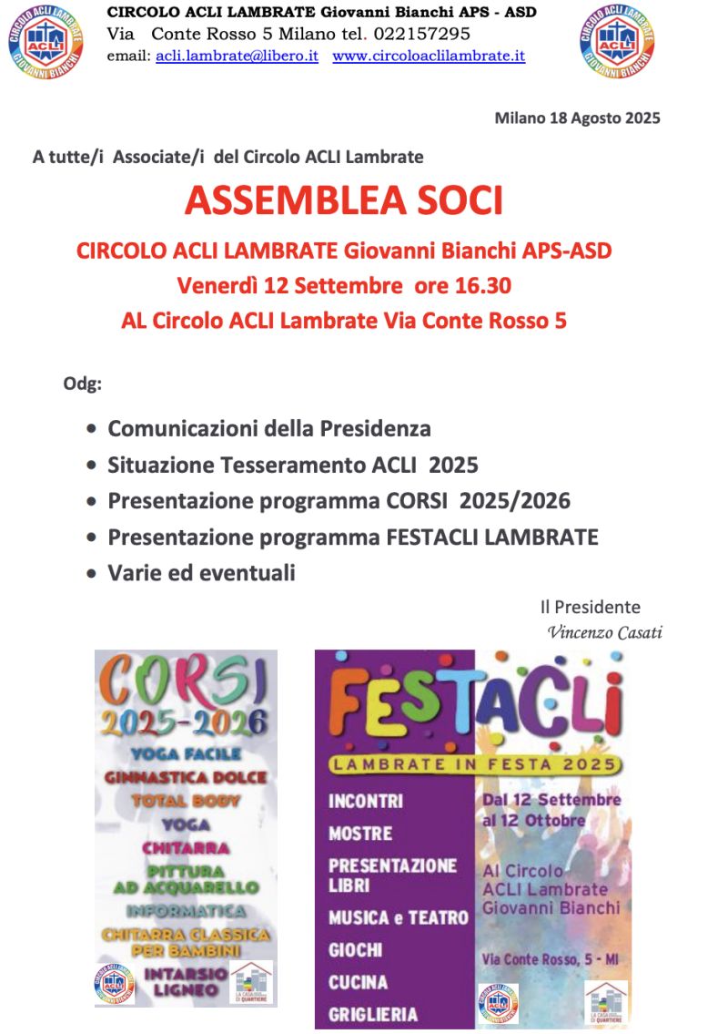 Assemblea Soci - Lambrate (MI) - Circolo Acli Lambrate (MI)