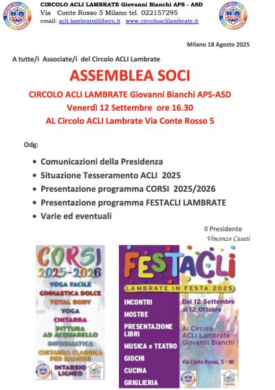 Assemblea Soci - Lambrate (MI) - Circolo Acli Lambrate (MI)