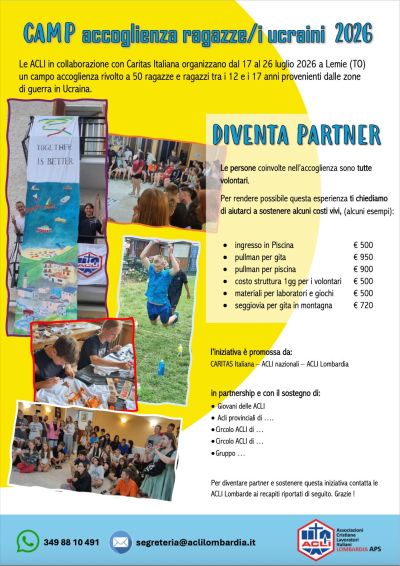 CAMP ACCOGLIENZA RAGAZZE/I UCRAINI 2026 - DIVENTA PARTNER