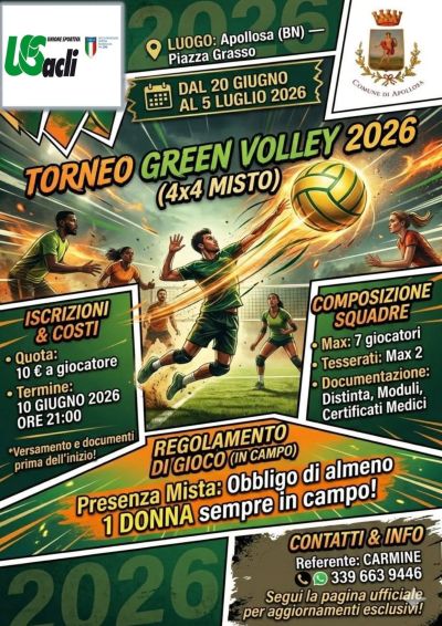 GREEN VOLLEY 2026 - 4X4 MISTO - DAL 20 GIUGNO AL 5 LUGLIO - APOLLOSA (BN) - US ACLI BENEVENTO (BN)