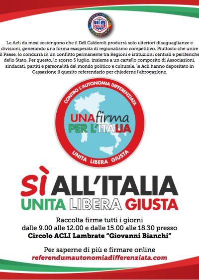 Sì all&#039;Italia Unita, Libera, Giusta - Circolo Acli Lambrate (MI)