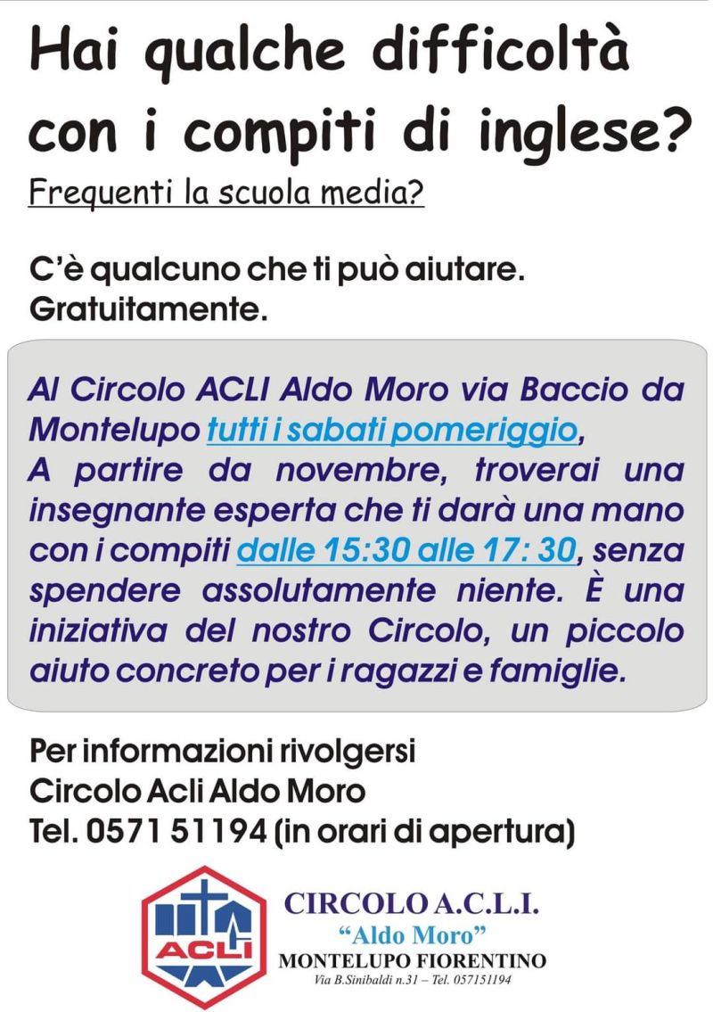 Hai qualche difficoltà con i compiti di inglese? C'è qualcuno che ti può aiutare - Circolo Acli "Aldo Moro" Montelupo Fiorentino (FI)