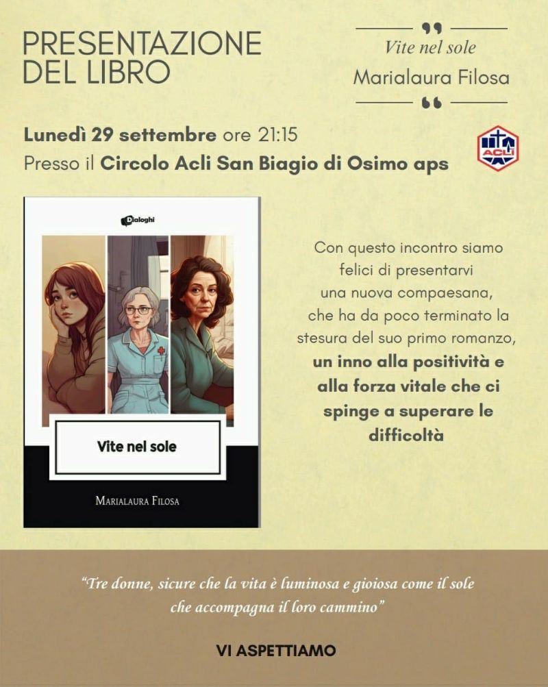Presentazione del libro "Vite nel sole" - Osimo (AN) - Circolo Acli San Biagio (AN)