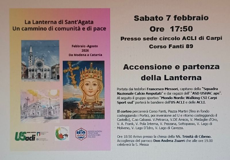 LA LANTERNA DI SANT'AGATA - UN CAMMINO DI COMUNITA' E DI PACE - CIRCOLO ACLI DI CARPI (MO)