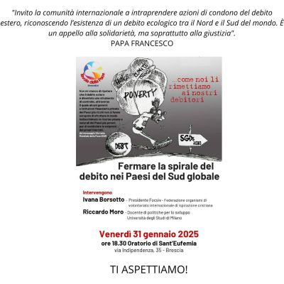 Fermare la spirale del debito nei Paesi del Sud globale - Brescia - Circolo Acli Sant'Eufemia (BS)