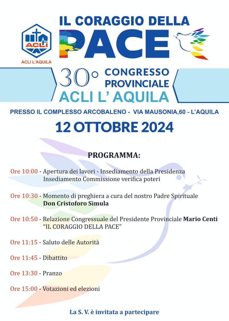 30° Congresso Provinciale: Il Coraggio della Pace - Acli L'Aquila (AQ)