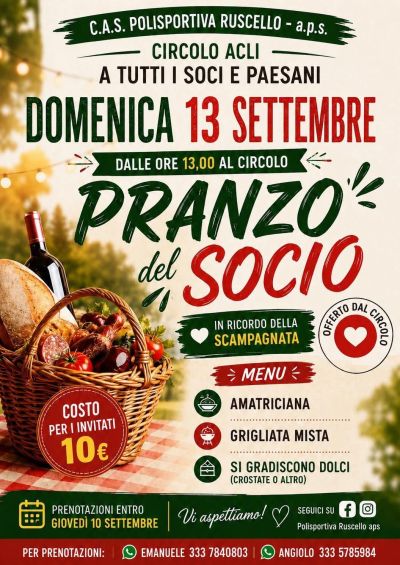 PRANZO DEL SOCIO - CIRCOLO ACLI RUSCELLO (AR)